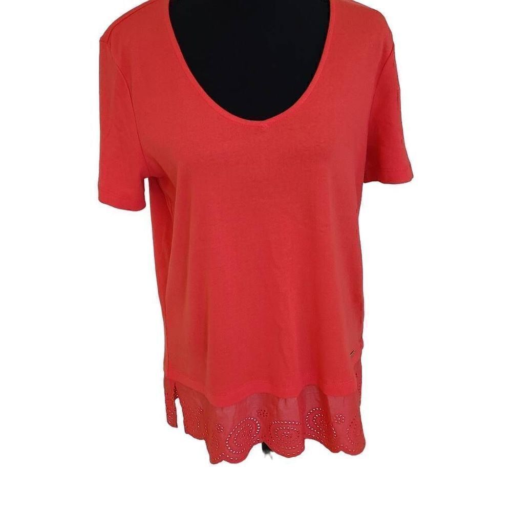 Pappagallo Womens Cotton Short Sleeve Orange Top Size Medium